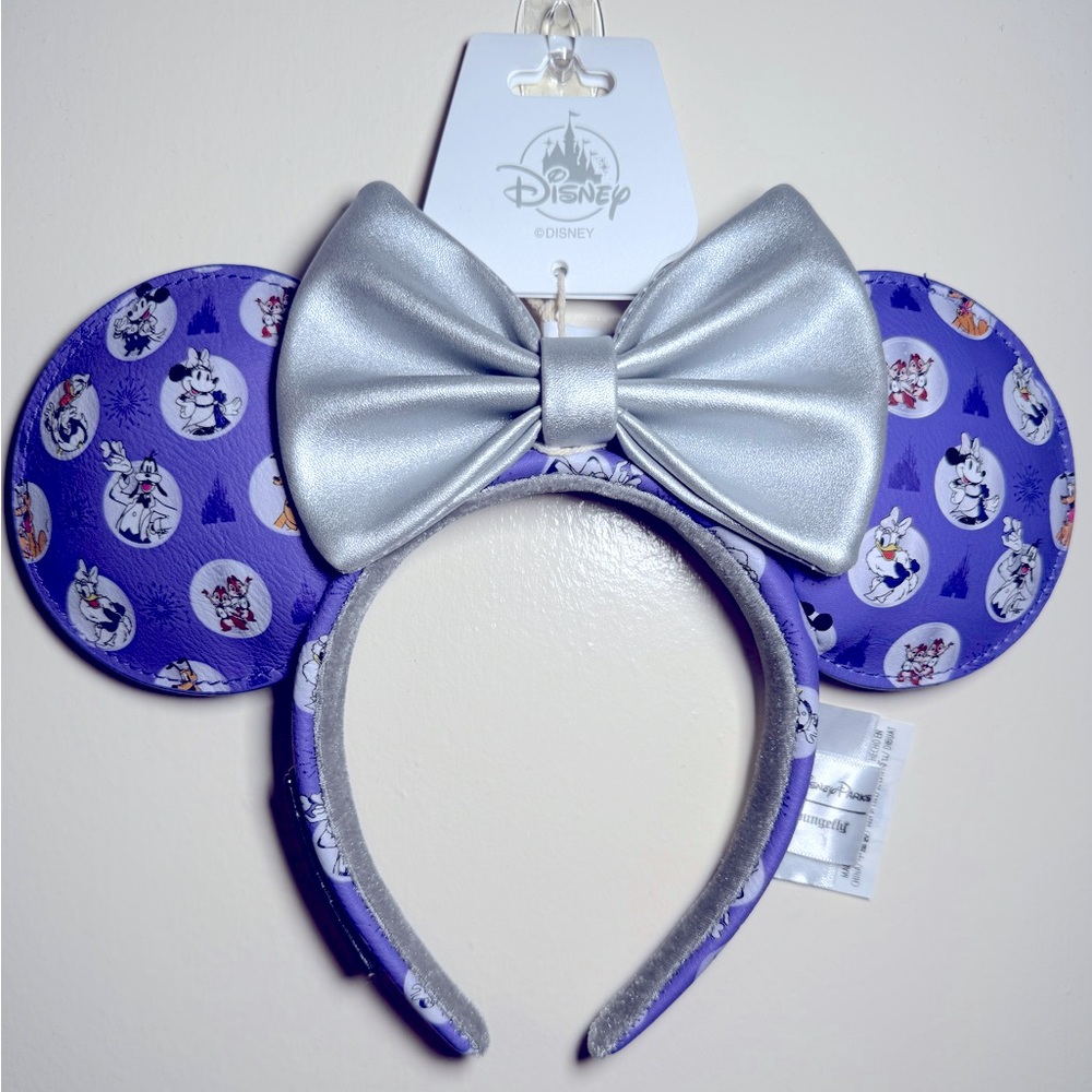 Disney Parks 100 Mickey Mouse & Friends Ears Headband Loungefly Purple Silver